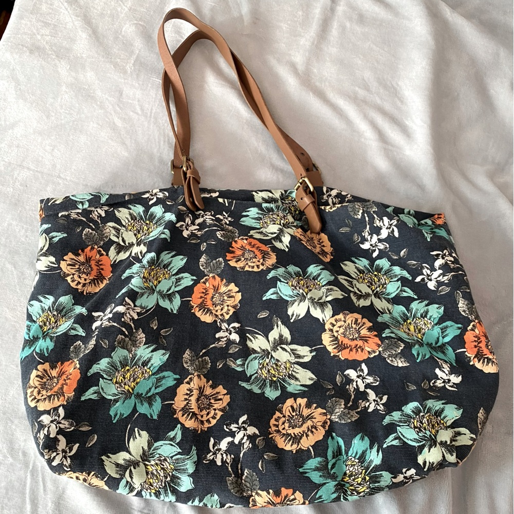 PrAna organic cotton canvas floral print tote bag